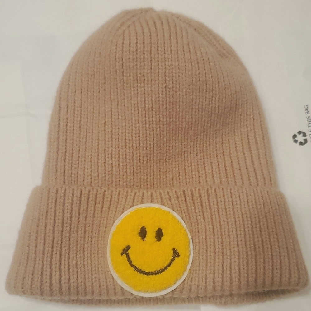 Smiley Face Ribbed Beanie